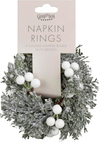 Ginger Ray 4 Foliage Christmas Napkin Rings, New but missing berries, no frost