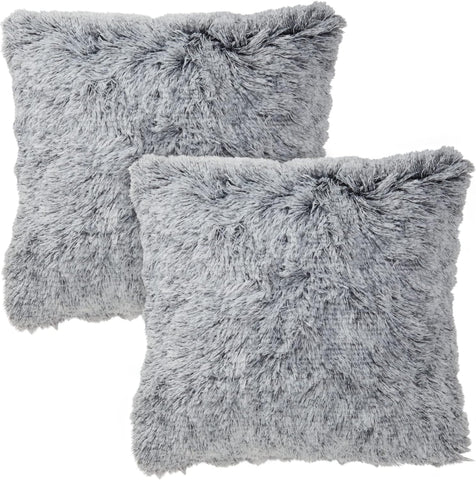 Juvale 2-Piece Set of Grey Faux Fur Throw Pillow Covers, condition new, open packaging