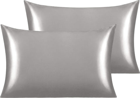 NTBAY Silk Satin Pillowcases 2 Pack, Envelope Closure, Dark Grey, condition new, no original bag