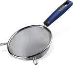 Tasty Wire Mesh Sieve with Long Handles and Support, Stainless Steel, Colours Dark Blue & Silver- new