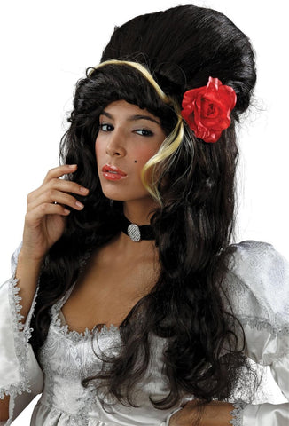 Bristol Novelty Beehive Black with Rose Wig One Size- New but scruffy packaging