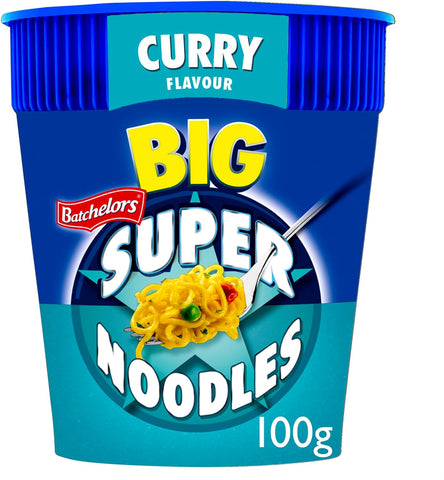 Batchelors Big Super Noodles Curry Flavour Instant Snack Pot, 100 g, best before 01/25, dented/ scuffy pack