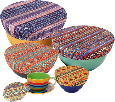 PHOGARY Set of 5 Reusable Food Cover, Elastic Fabric Covers Multi Purpose Aztec New but no original packaging
