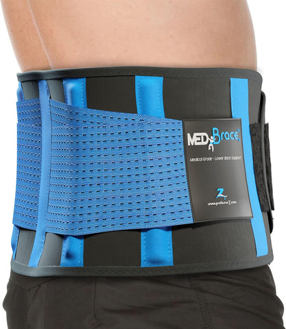 MEDiBrace Back Support Belt Back Brace for Lower Lumbar Pain Relief for Men and Women- size L, blue - no original packaging