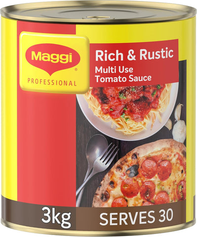 Maggi Rich & Rustic Tomato Sauce 3kg, best before 08/27, dented tin
