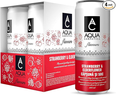 AQUA Carpatica Sparkling Flavours Strawberry & Elderflower 330ml x 4 -best before 11/12/24- damaged pack or missing pack, sealed in a bag