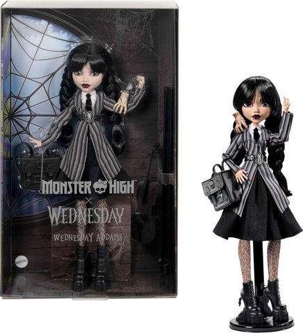 Monster High Wednesday Doll and Accessories, new but the handbag stap is broken , open-scruffy box