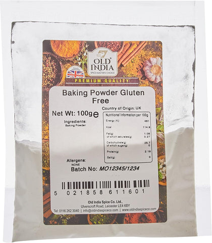 Old India Baking Powder Gluten Free 100g, best before 13/05/26