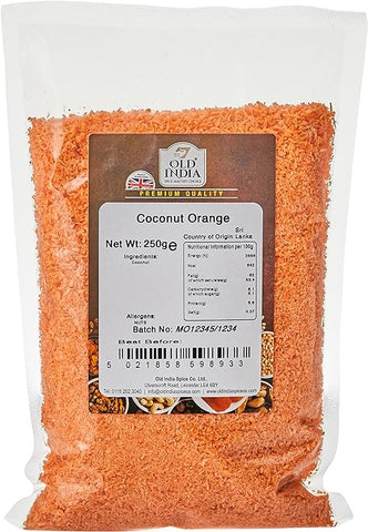 Old India Coconut Orange 250g- best before 05/12/24- ditry pack-(ref E94)