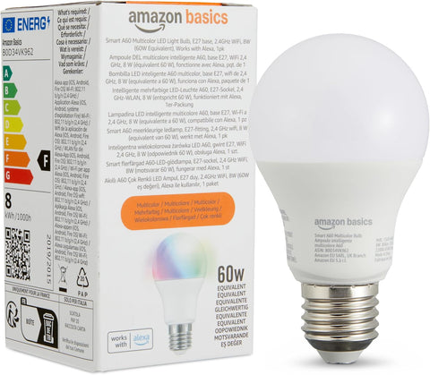 Amazon Basics Smart A60 Multicolor LED Light Bulb, E27 , 8W (60W Equivalent), 1pk new but scruffy box