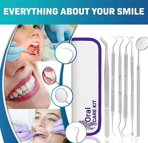 Teeth Cleaning Plaque Removal Kit, Oral Care for Personal Use 6Pcs, open, scruffy box