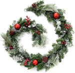WeRChristmas Frosted Decorated Garland, 6 feet - Red, condition new, open, scruffy box
