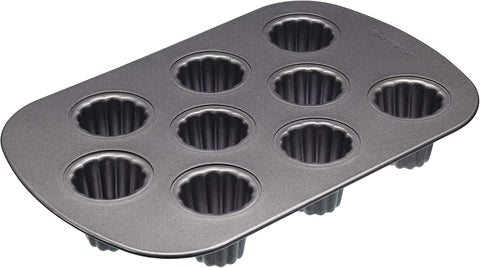 MasterClass Canele Moulds with PFOA Non Stick, Robust 1 mm Carbon Steel, 9 Hole 32.5 x 22 cm Baking Tin, Grey- new but slightly dented at the edge