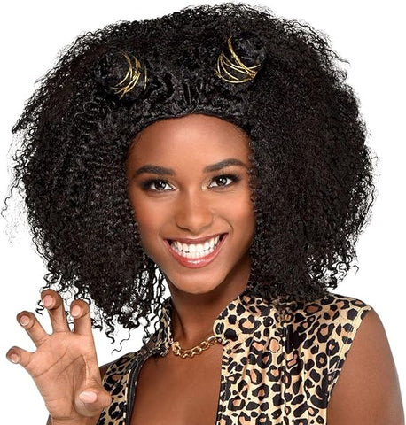 Amscan Party Girl Brown Afro Wig with Cute Buns, New but open scruffy packaging