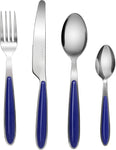 EXZACT Cutlery Set of 16, Stainless Steel with Color Handles Blue- used good, marks on knives blades, no original packaging