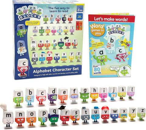 ALPHABLOCKS Alphabet Character Set, Used- acceptable, missing letters E, R, S, the letter B is upside down, scruffy box
