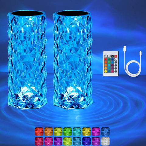 2Pack Crystal Diamond Rose Table Lamp, RGB LED, condition used- very good, no charger, scruffy box