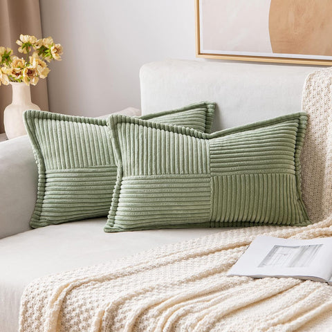 MIULEE Corduroy Cushion Covers Pack of 2 Sage Green 30x50 cm- new but scruffy packaging