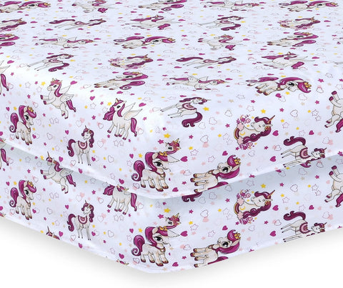 Indus Textiles 1 Pack Cot Bed Fitted Sheets, Unicorn - 60 x 120 cm- new but open pack/ only one