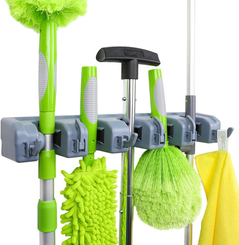 Amazon Basics Rectangular Wall Mount Broom Holder, Tool Organizer, New, open, scruffy box