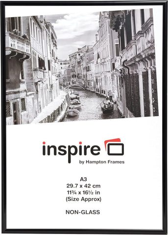 Hampton Frames BACKLOADER Poster Certificate Photo Frame Acrylic (Non Glass) Black A3 (30x42cm) - new but open packaging