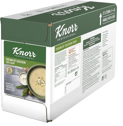 Knorr 100% Soup Cream Of Chicken, 12x250ml Portions, best before 08/24, damaged box, taped