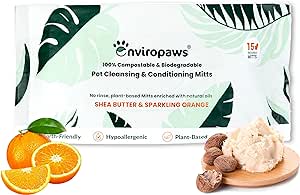 Enviropaws Cat & Dog Mitts (Wipes) | Shea Butter & Sparkling Orange Scent | 15 mitts-dirty pack- (Ref E148)