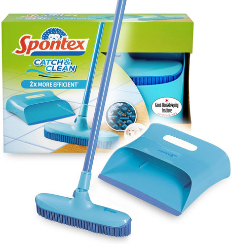 Spontex Catch & Clean Indoor Rubber Broom and Dustpan Set, box may come damaged/ taped