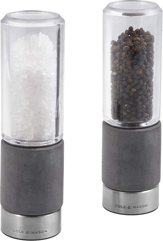 Cole & Mason Regent Salt and Pepper Mills Concrete/Stainless Steel/Acrylic, 180 mm- Used good, scruffy packaging