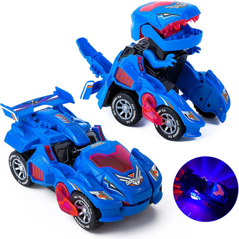 Electric Automatic Dinosaur Transforming Car with Flashing Lights and Sound for 3-7 Years Old-blue- new but open/scruffy box