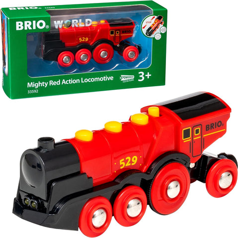 BRIO World Mighty Red Action Locomotive Battery Powered Toy Train, New but scruffy, open box, tested, needs batteries