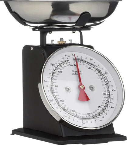 Premier Housewares Retro Kitchen Scales with Bowl Stainless Steel 5kg Black -new but bowl holder slightly bent out of shape easy to fix