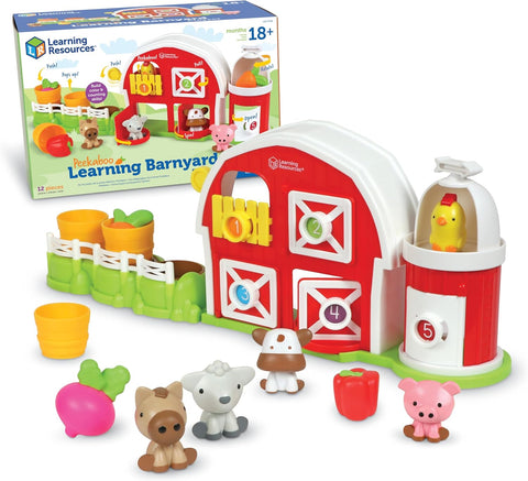 Learning Resources Peekaboo Learning Barnyard Playset, New but missing the duck, open, scruffy box