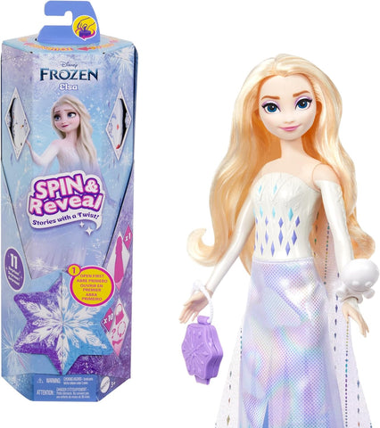 Mattel Disney Frozen Elsa Fashion Doll Set, New but doesn't spin, 5 stickers missing, open, damaged box