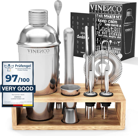 Cocktail Shaker Set Manhattan with Stand + Recipes Premium Stainless Steel Bar Kit- New in original box
