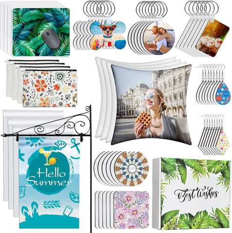 Sublimation Blanks Products Set, New but missing 2 make up bags, 2 square coaster, open, scruffy box