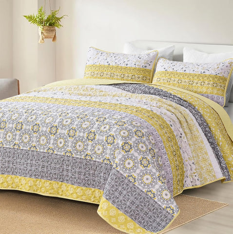 WONGS BEDDING Boho Quilt Set King, Coverlet Set with 2 Pillowcases, Floral Bedding 104"×90"- new but no original box