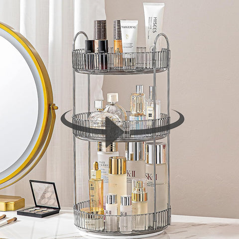 Bingobang Makeup Organiser 360 Rotating, Spinning 3 Tiers (Grey) new but open scruffy box
