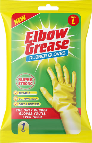 Elbow Grease Rubber Gloves Cotton Lined, Household Cleaning Gloves (Large)