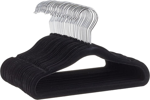 Amazon Basics Kids Velvet Clothes Hangers, Pack of 50, Black- new but scruffy packaging