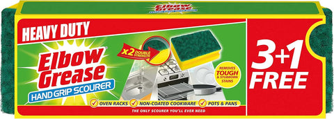 Elbow Grease Hand Grip Scourer - Heavy Duty Washing Up Sponge (4 Pack Yellow/Green)