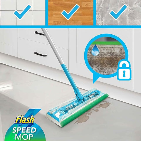 Flash Speedmop Floor Cleaner Starter Kit, (8 Wet + 16 Dry Pads), box may come damaged, taped (Ref T11-1)