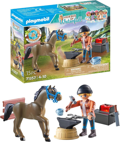 Playmobil 71357 Horses of Waterfall - Farrier Ben and Achilles, interactive horse care at Waterfall Ranch , new , open -scruffy box