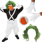 Boys Chocolate Factory Worker Fancy Dress Costume size large childs, used very good, one very small mark on leg, missing eyebrows, scruffy packaging