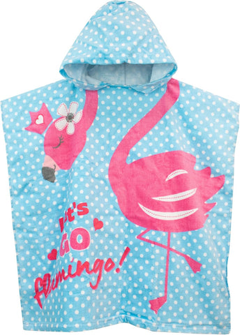 Harry Bear Girls Towel Poncho Flamingo Blue One Size, new