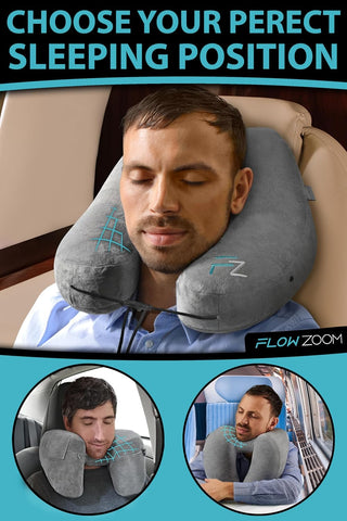 FLOWZOOM AIR Inflatable Travel Pillow for Adults, size L, condition new, open, scruffy box