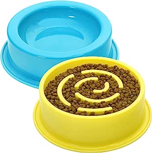 Youngever 2 Pack Re-usable Plastic Dog Slow Feeder and Water Bowl - Damaged and open box - (ref B83)