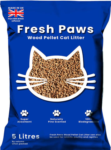 Fresh Paws Premium Wood Pellet Cat Litter, 5 L- damaged and open pack, sealed in a bag