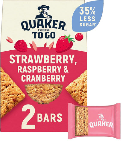 Quaker Porridge To Go Mixed Berries Breakfast Bars 2x55 g, best before 21/12/25, pack may come dented