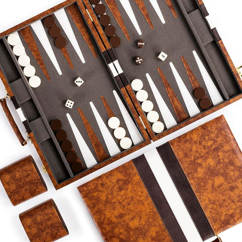 RENO Backgammon Set, New but missing 3 chips & 1 dice cup roll, scruffy box